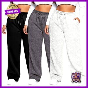 Plus Size Wide Leg Sweatpants High Waist Cargo Joggers 3 Pack